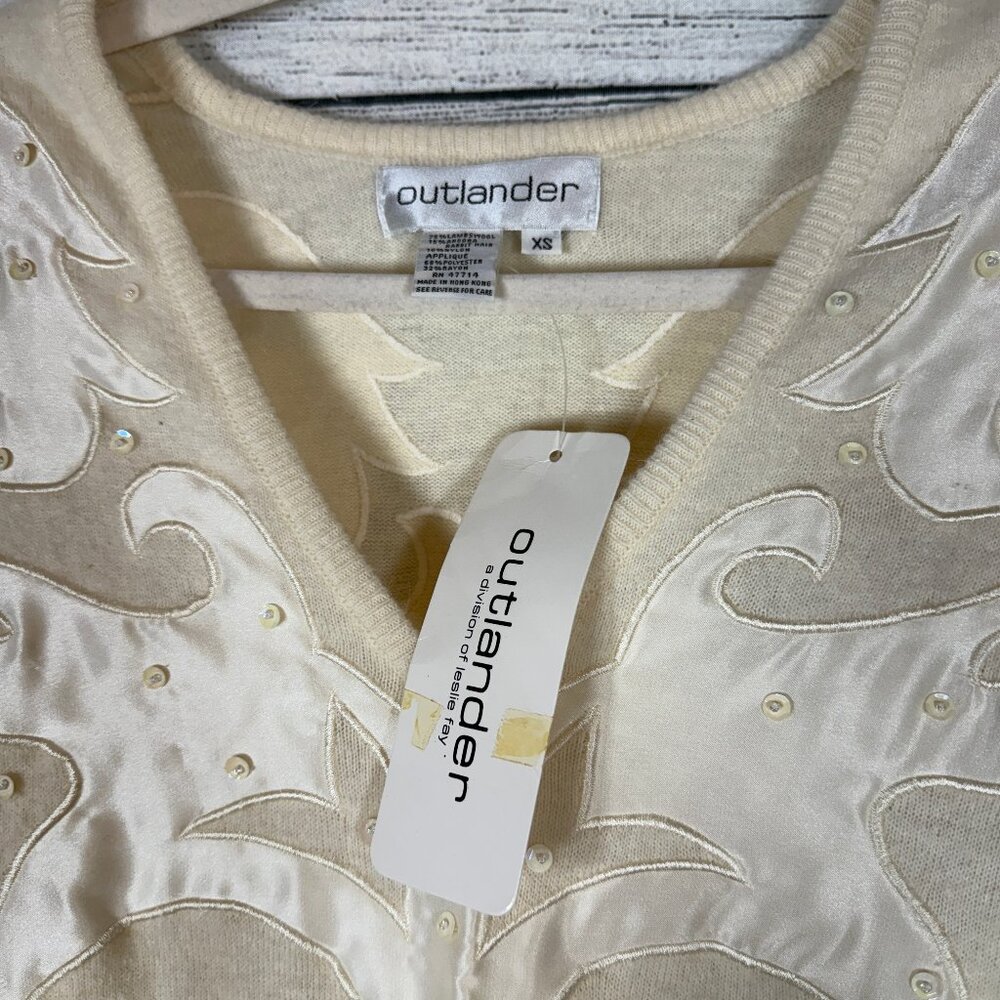 NWT Vintage Outlander Lambswool Angora Padded Shoulders Cream Dress Size XS - Picture 4 of 7